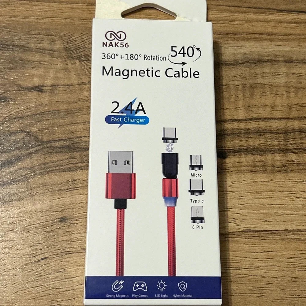 NAK56 Magnetic Charging Cable 2.4A Fast‎ Charger 540 Degree Rotation Black Nylon